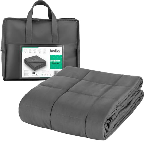 KEDICA Couverture Lestée Thérapeutique, 8 kg, Gris, Microfibre 7 Couches, 150x200 cm, Anti-Stress et Insomnie, avec Billes de Verre, Certifiée Oeko-TEX