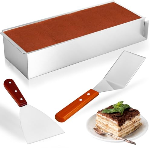 OUZHOU Telaio da forno rettangolare regolabile tiramisù, forma rettangolare con deflettore rimovibile e 2 raschietti, stampo da forno rettangolare facile da pulire per la preparazione di torte