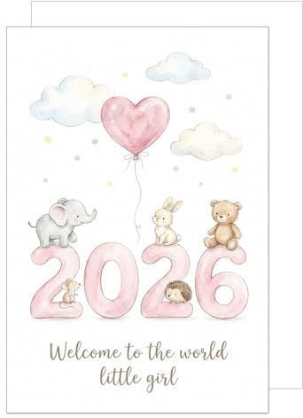 Edition Seidel Premium XXL carte de naissance avec enveloppe. Carte de vœux format DIN A4 avec texte en anglais pour bébé fille bienvenue (34701 A4-E1006)
