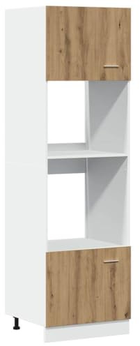 Makastle Armoire à Micro-Ondes de Cuisine 60 x 57 x 207 cm Chêne Artisanal en Bois d'Ingénierie avec 4 Étagères et 2 Portes
