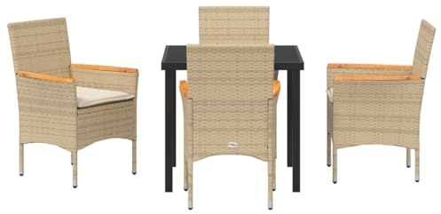 Qnhdfrt Set di mobili da giardino in polyrattan, 9 pezzi, con 8 sedie e tavolo in vetro, moderno gruppo di sedute per terrazza e giardino, include comodi cuscini, beige