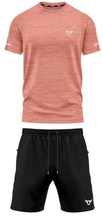 TORO ACTIVA Mens Melange Gym Set Short Sleeve Quick Dry Sports Casual T-Shirt Performance Training Shorts Tracksuit Breathable Activewear for Running Fitness Weightlifting