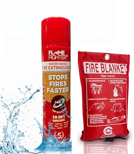 FSS UK 520 ml Water Mist Fire Extinguisher & 1m x 1m Fire Blanket.