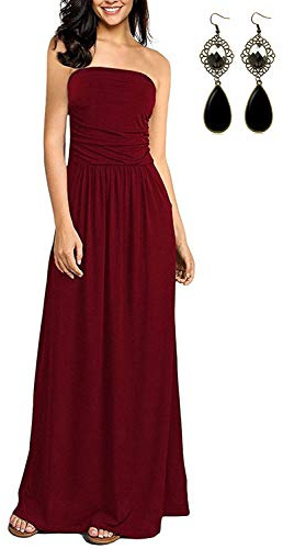 CARINACOCO Abito Lungo Senza Spalline Lungo Bohemian da Donna Bohemian Abito Senza Spalline con Stampa Floreale Estiva