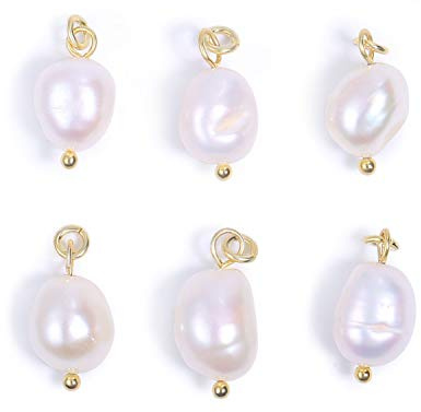 Per Fare le Perle, Commercio all'ingrosso 6 PCS Barocco Perla Charms Piccole Perle D'Acqua Dolce Ciondolo Bulk per la fabbricazione di gioielli, 14K Oro Placcato 8mm