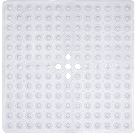 Ruiuzi Tappetini da Bagno in Gomma Antiscivolo per Vasca da Bagno con Tappetino in Gomma PVC con Ventosa Potente Macchina di Presa con Ventosa Lavabile Antibatterico (Clear, 53cm*53cm)