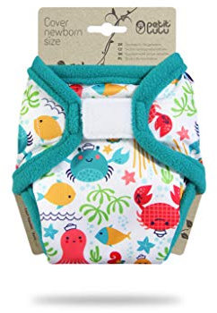 Petit Lulu Größe 1 PUL Überhose (2-6 kg) | Klett | Newborn Windelüberhose | Baby Regenbogen Windelhose | Waschbar & Wasserdicht | Stoffwindeln für Neugeborene | Hergestellt in EU (Lagune)