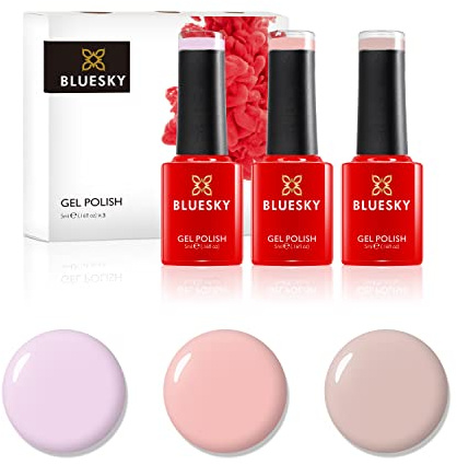 BLUESKY Gel Polish, Gel Nagellack Set, Natural Nudes. Romantique 80504, Stoned Rose Nd20, Peach Nude A095. 3 x 5 ml Rosa, Pastel, Nude