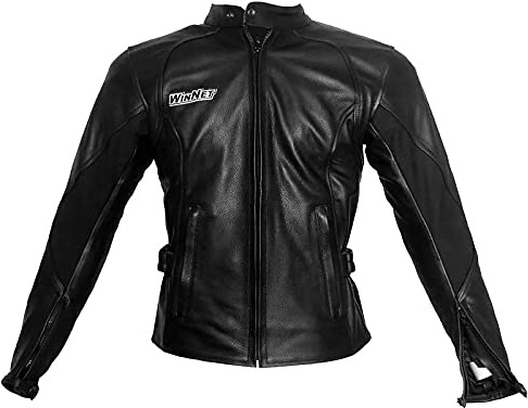 WinNet Giacca da Moto in Pelle Nera per Donna con Protezioni Omologate C.E.