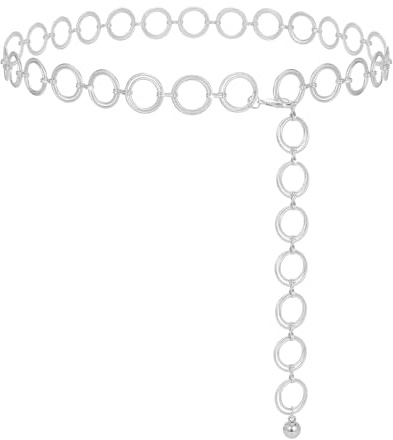 WERFORU Damen Gürtel Mode Taillengürtel O-Ring Kettengürtel Verstellbare Taillenkette Hüftkette für Kleider Silber