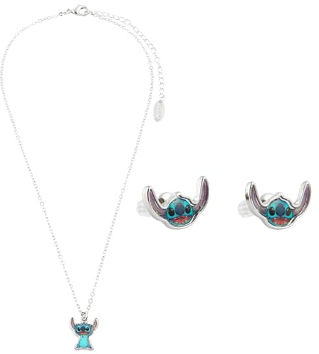 Disney Bijoux Enfants Fille, Parure, Bracelet, Boucle d'Oreille, Collier d'Amitié Stitch (Argenté Stitch)
