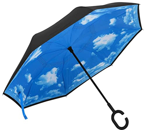 vidaXL Regenschirm C-Griff Umgekehrtes Design Winddicht Fiberglasrippen Metallstangen Stockschirm Partnerschirm Schirm Schwarz 108cm