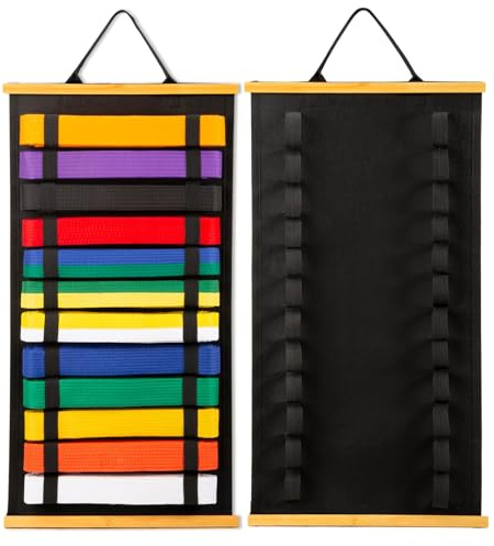 Winartton 12Belts Karate Belt Display Rack with Bamboo Frame, Felt Taekwondo Belt Display, Martial Art Belt Display Holder for Martial Art Learner, Not Easily Deformed Surprise Choice (Stud Included)