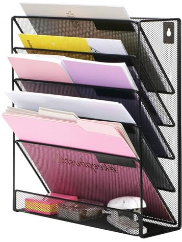 Exerz Portariviste da Parete A4, Portabrochure, Contenitori Documenti e Opuscoli Appesi, Portariviste Depliant, Espositore a 5 strati - Organizer Scrivania Verticale - Nero