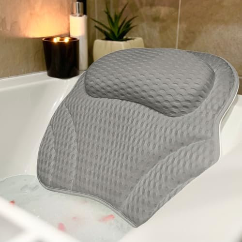 Limux Luxury Bath Pillow Cushion Ergonomic pillow with 4D Air Mesh Technology and 6 Suction Cups Helps Support Head Neck Back Shoulder Fits All Bathtub Hot Tub and Home Spa UK brand Grey (Grey)