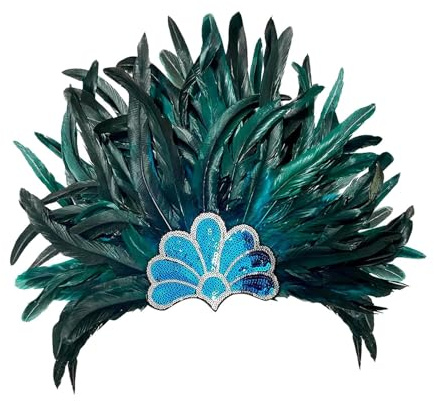 APLVFFZH Copricapo di piume Copricapo di Carnevale per feste a tema Cosplay, ciano