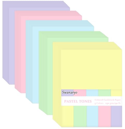 Lot de 100 feuilles de papier cartonné pastel 21,6 x 27,9 cm, 5 couleurs assorties, 41,7 kg/250 g/m² pour bricolage, scrapbooking, décoration, cartes artisanales