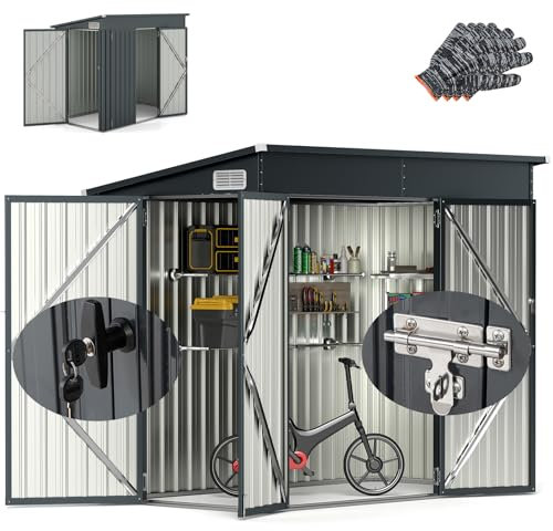 RELAX4LIFE Abri de Jardin Métal 235X117X185CM avec 2 Portes Verrouillable-Loquets Clés Inclus et Fenêtres, Cabane à Outils Cabanon Résistant aux intempéries pour Poubelles Extérieur (Gris, 5M³)