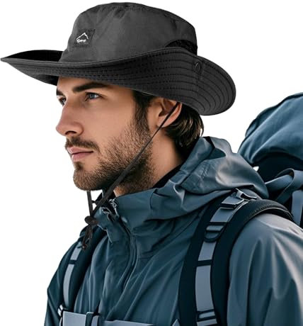 TAGVO Sombrero de Secado Rápido para Hombres y Mujeres, Boonie Sombrero de Ala Ancha con Protección UV Super, Sombrero de Sol de Safari Pesca Senderismo Al Aire Libre de Malla Ligera Plegable