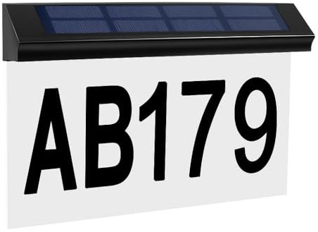 Miawtro Numero civico solare illuminato, Ip65, numero civico solare per esterni, impermeabile, numero civico a LED con 26 lettere e numeri da 0 a 9 numeri, montaggio a parete, lettere luminose per