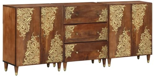 vidaXL Ensemble de Meubles de Salle de Bain 3 pcs Miel Brun et Or, Rangement Moderne pour Salle de Bain, Meubles en Bois élégant, Meubles muraux en Bois de Mangue