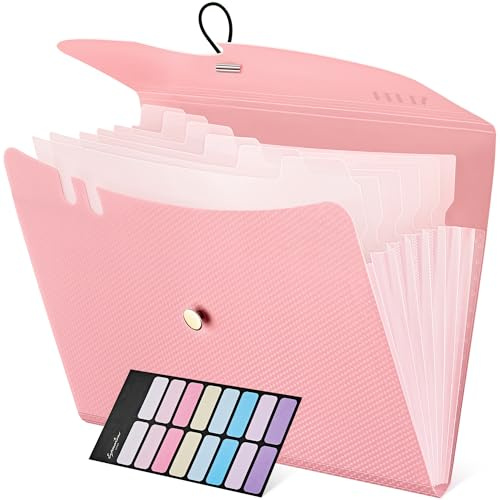 HEETA A4-facksmapp, dokumentmapp med 7 fack, mapp A4/mapp/mapp/dokumentväska/mapp organisatör för kontor hem skoldokument (rosa)
