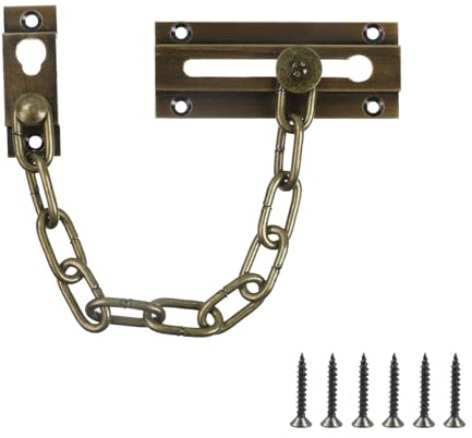 MY MIRONEY Door Chain Lock Brass Long Chain Security Door Lock Chain for Inside Door and Extra Front Door Lock, Antique Bronze, 3.35