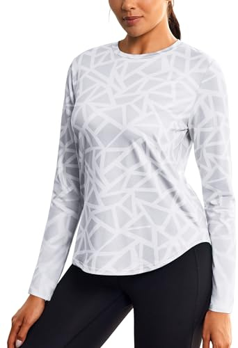 PINSPARK Sportshirt Damen Langarm Schnelltrocknend Funktions Sport Oberteile Yoga Fitness Laufshirt Leichtes Atmungsaktiv Sport Top Weiß S