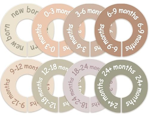 Auroriel Baby Kleiderbügel Abteiler für Kleidung in Erdtonfarben Runde Baby Kleider Abteiler für Kleiderschrankstange Kinderzimmer Kleiderschrank Organizer und Deko