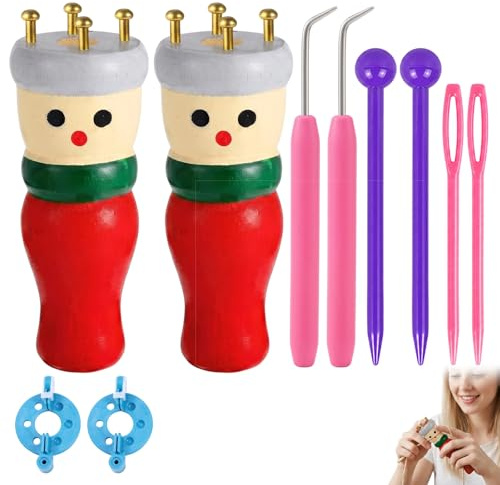 QhgPnt 10 Pack French Knitting Doll, French Knitting Machine, Wooden Knitting Dolly Set for Beginners to Make Scarves, Hats, Headbands and Socks, First Knitting Spool for Kids