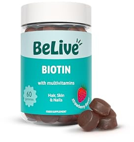 BeLive Biotin Gummies with MultiVitamins, Folate, Inositol – Supports Hair Growth, Healthy Skin & Nails – Vegan, Pectin Based – Strawberry Flavor (1)
