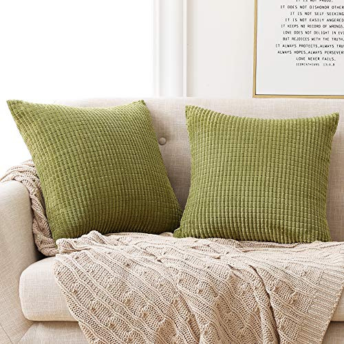 Deconovo Set of 2 Super Soft Corduroy Large Cushion Covers 55cm x 55cm, 22x22 Inches Grid Square Throw Pillow Cases, Cushion Protectors Cushion Covers for Living Room(Citronelle, 2 Pieces)