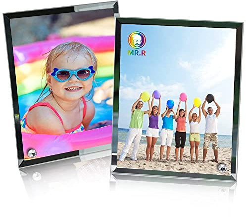 MR.R 2 Piece 8'' Sublimation Blanks Glossy Glass Photo Frame,No Edge,Single Hole Picture Frame for Heat Transfer Printing,7x9 inch