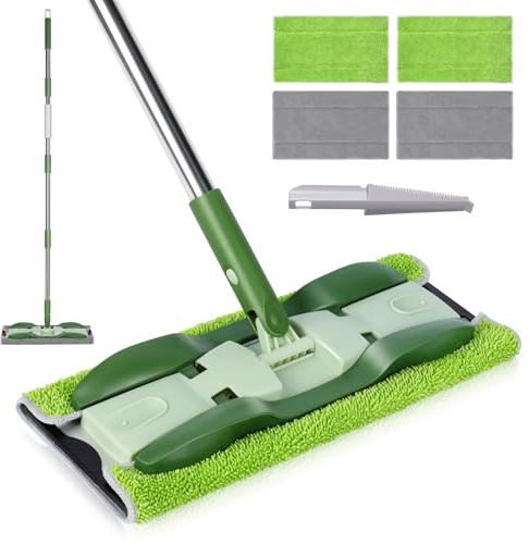 Masthome Piatto Mop in Microfibra, Mop Pavimenti con Manico Lungo da 151 cm, 4 Ricambio Riutilizzabili per Mocio e Spazzolone, per Tutti i Tipi di Pavimenti