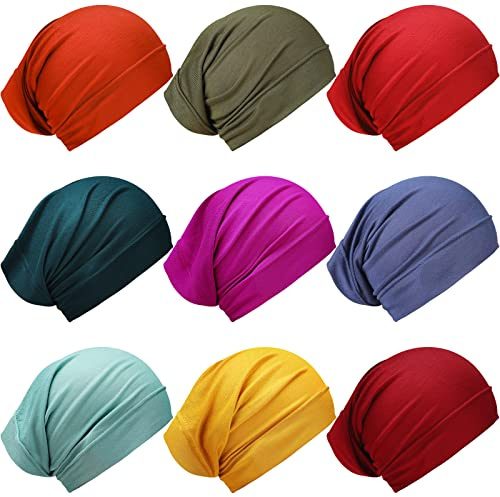 Eurzom 9 Pieces Women's Under Scarf Muslin Hijab Cap Solid Color Dreadlock Wrap Unisex Dreadlock Hair Wrap Muslimah Hijab Tube Cap