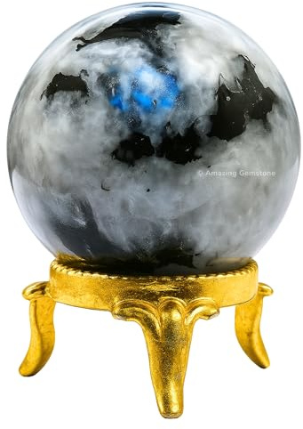 Amazing Gemstone Rainbow Moonstone Crystal Ball with Stand - 2 Inches Crystal Sphere Meditation Balls for Witchcraft and Decorative Balls