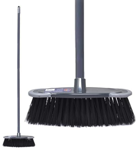 120cm Soft Sweeping Brush Indoor Broom - Stylish Grey Kitchen Broom | Ideal for Household Cleaning | 28cm Soft Bristle Brush Head with 1.2m Long Screw-Fit Metal Handle for Easy Use - Grey