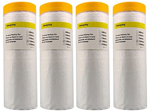 qiangxing abdeckfolie mit klebeband 4 Rollen 140cmx25m Folie mit Abdeckband/Klebefolie für die Dekoration Abdeckfolie mit klebeband folie masker…