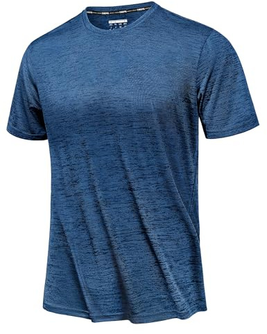 TACVASEN Uomo Felpe Crewneck Manica Corta Camicia Funzionale Asciugatura Rapida Allenamento Atletico Corsa T-Shirt, Medio Blu, XL