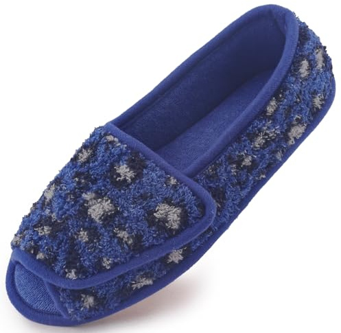 Git-up Donna Morbide Comode Pantofole Casa Calde Leggere e Antiscivolo Ciabatta con Soletta Memory Foam Regolabili diabetiche artrite Edema Piedi Punta Aperta Piatte Slippers, PanteraBlu 8