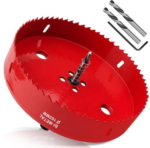 Yeepeo Lochsäge 160mm, Universal HSS M42 Bi-Metall Lochsägen, Lochkreissäge mit Sechskant-Schaft und Bohrer Lochbohrer Set Bohrkrone für Holz, Rigips, Trockenbau, Kunststoffe, 1 Stück Rot