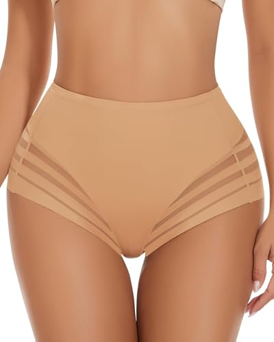 LEYSHE Braga Faja Reductora Abdomen sin Costuras para Mujer Bragas Sexy con Control de Barriga, Bragas Moldeadoras Invisibles,Beige,XL