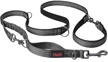 HALTI Anatomy Multifunktionsleine – Doppelführleine mit Zwei Karabinern und Ruckdämpfer, ideal zum Gassigehen & Hundetraining. Reflektierend & leicht. Geeignet für Welpen (Größe L, Grau)