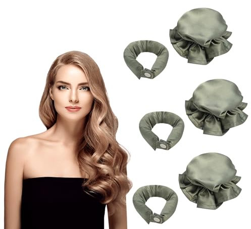 6 Stück Heatless Curls, Lockenwickler Locken Ohne Hitze, Neu Rutschfest Heatless Curls Band, Overnight Blowout, Lockenwickler über Nacht, für Alle Hair Type DIY Overnight Curls Lockenband (Olivgrün)