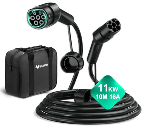 GONEO Typ 2 Ladekabel 11kW 10M, 3-Phasig 16A Modus 3 und IP54 wasserdicht, Schnellladekabel für Alle Elektroautos mit Tragetasche