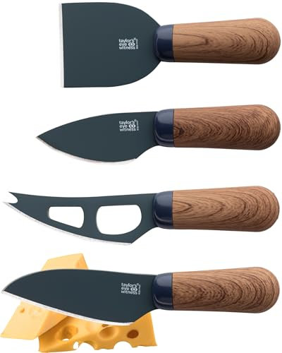 Taylors Eye Witness 4 Piece Cheese Knife Set - Stylish Cheese Knives Gift Box Set. with Elegant Walnut Wood Effect, Peardrop Shape Handles & Classic Polished Stainless Steel Blades. 2 Year Guarantee