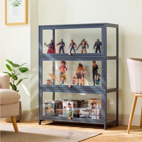 Vaianna Vitrina de Colección, Vitrina de Colección de Acrílico, a Prueba de Polvo, Marco de Bambú Natural, Adecuado para Uso Doméstico y de Oficina (Black, 3-floors-80cm)