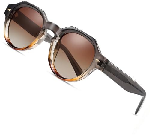 ROCKNIGHT Occhiali da sole polarizzati in acetato di design italiano retrò uomo donna protezione UV durevole delicato sulla pelle viso piccolo medio, Montatura grigio marrone/lente sfumata tè, M