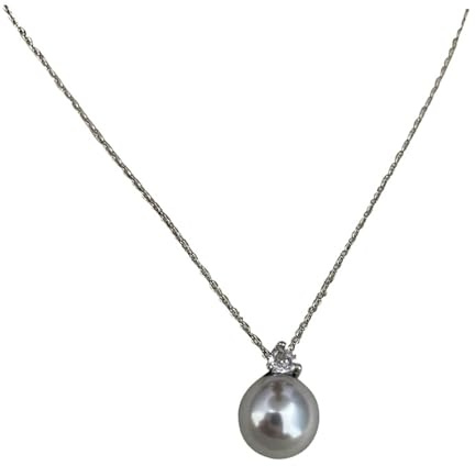 AMDXD Collar para mujer, estilo Art Nouveau, colgante de perla, cadena de trigo para mujer con perla gris, plateado y acero inoxidable, plata, 44 cm, Plata, Perla