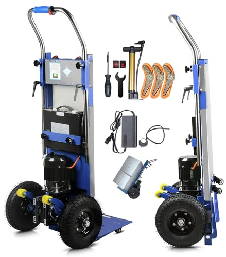 1250W Elektrische Sackkarre, Elektrischer Treppensteiger mit 408 kg Tragkraft, Treppen & Abstiege BewäLtigen, Schwere Treppensteiger mit Sicherheitsseil & Luftpumpe für Möbeltransportieren Blau